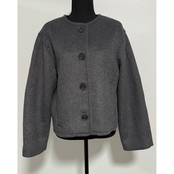 Abercrombie & Fitch Jackets & Blazers - Abercrombie Fitch Women's Gray Herringbone Button Front Collarless Jacket Medium